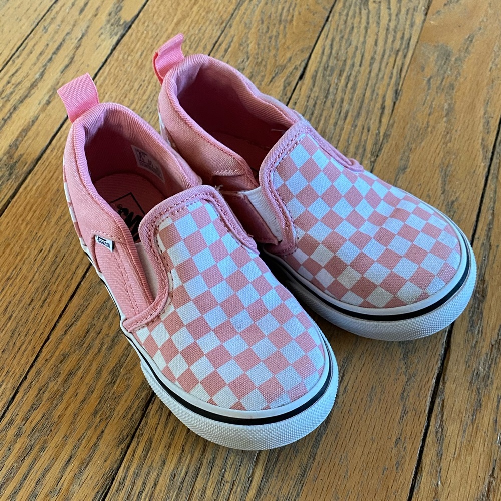 Vans Pink & White Checkerboard Slip-ons